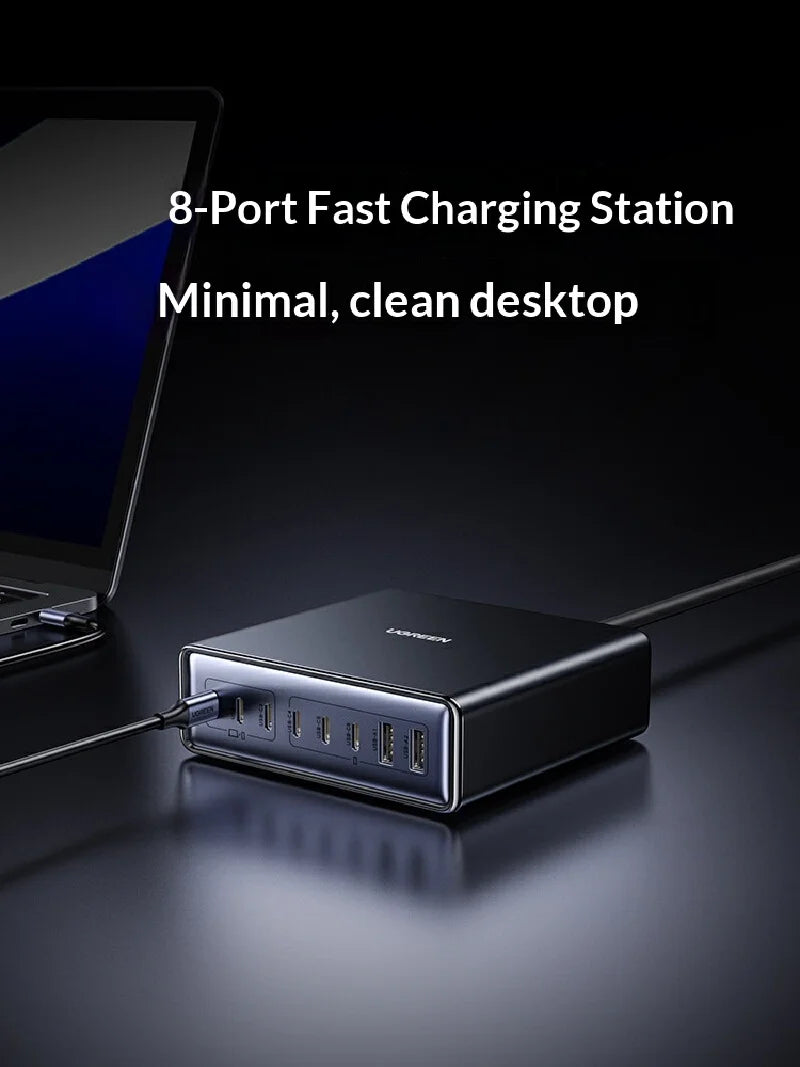 UGREEN 200W GaN Charger 8 in 1 Desktop Laptop Fast Charging Stand For Phone Tablets Smart Watch Desktop Charging Station