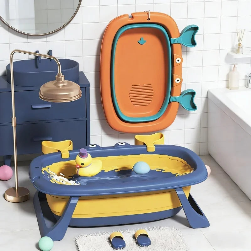 Foldable Baby Bathtub Portable Convenient Bathing Storage Shower Basin Can Sit Lie Down for Baby Newborn Infant Bathing Daily