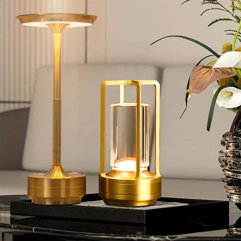 LED Table Lamp Aluminum Crystal Restaurant Bar Desk Lamp Dimming Atmosphere 5200mAh USB Charging Touch Switch Bedroom Decoration