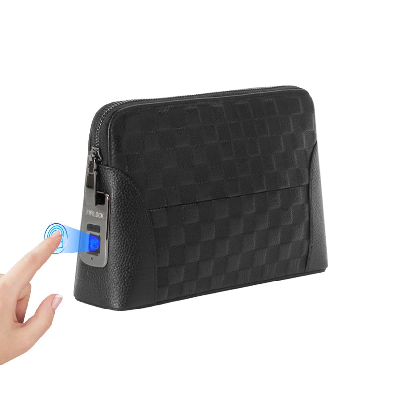 Man`s Fingerprint Lock Handbag Security Lady`s Wallet Anti-Theft Clutch Bag