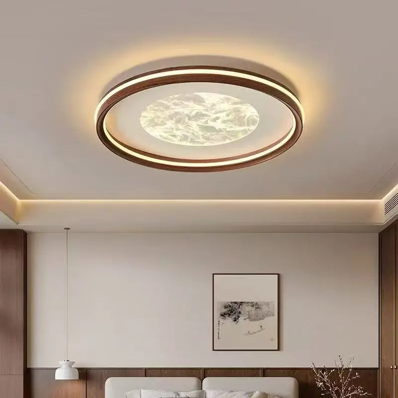 LED antique style living room, dining room, bedroom ceiling light, simple cloud and fog eye protection walnut sky flower light