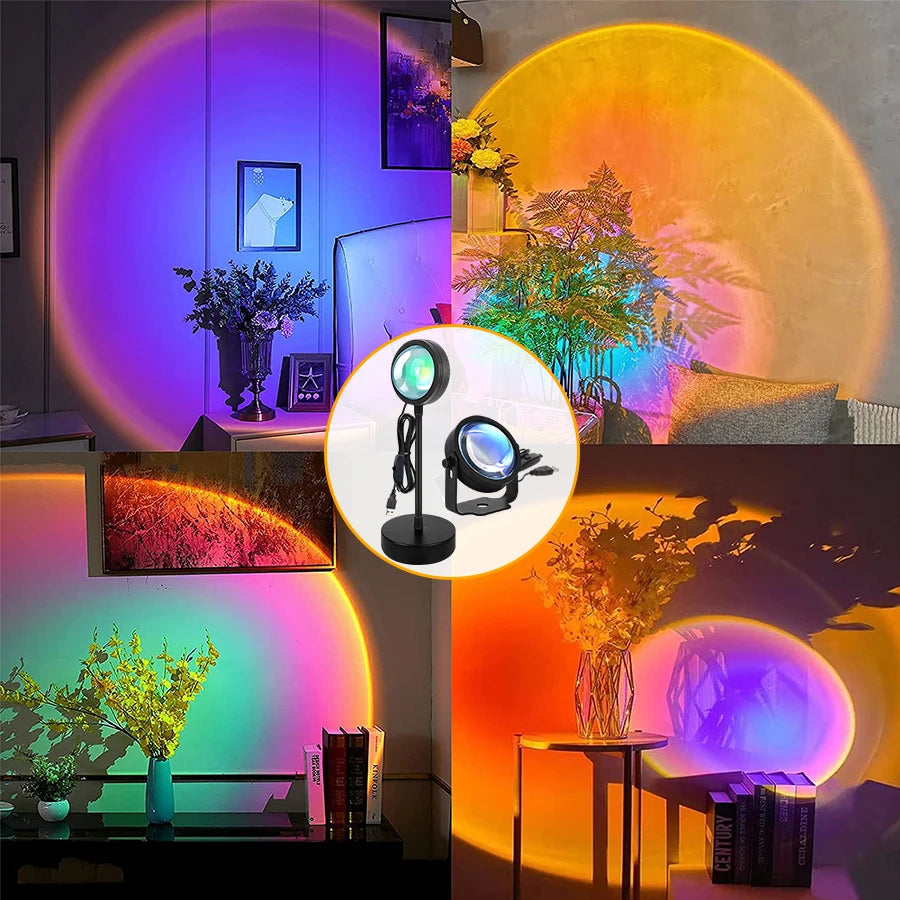 Smart Sunset Lamp Tuya USB Sunset Projector Light RGB Smart Life APP Remote For Room Photography Background Decor Lighting