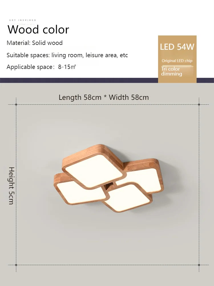 Led Light Lamp Living Room Light Nordic Wood Wind Suction Ceiling Light Solid Wood Creative Geometric Square Hall Main Light