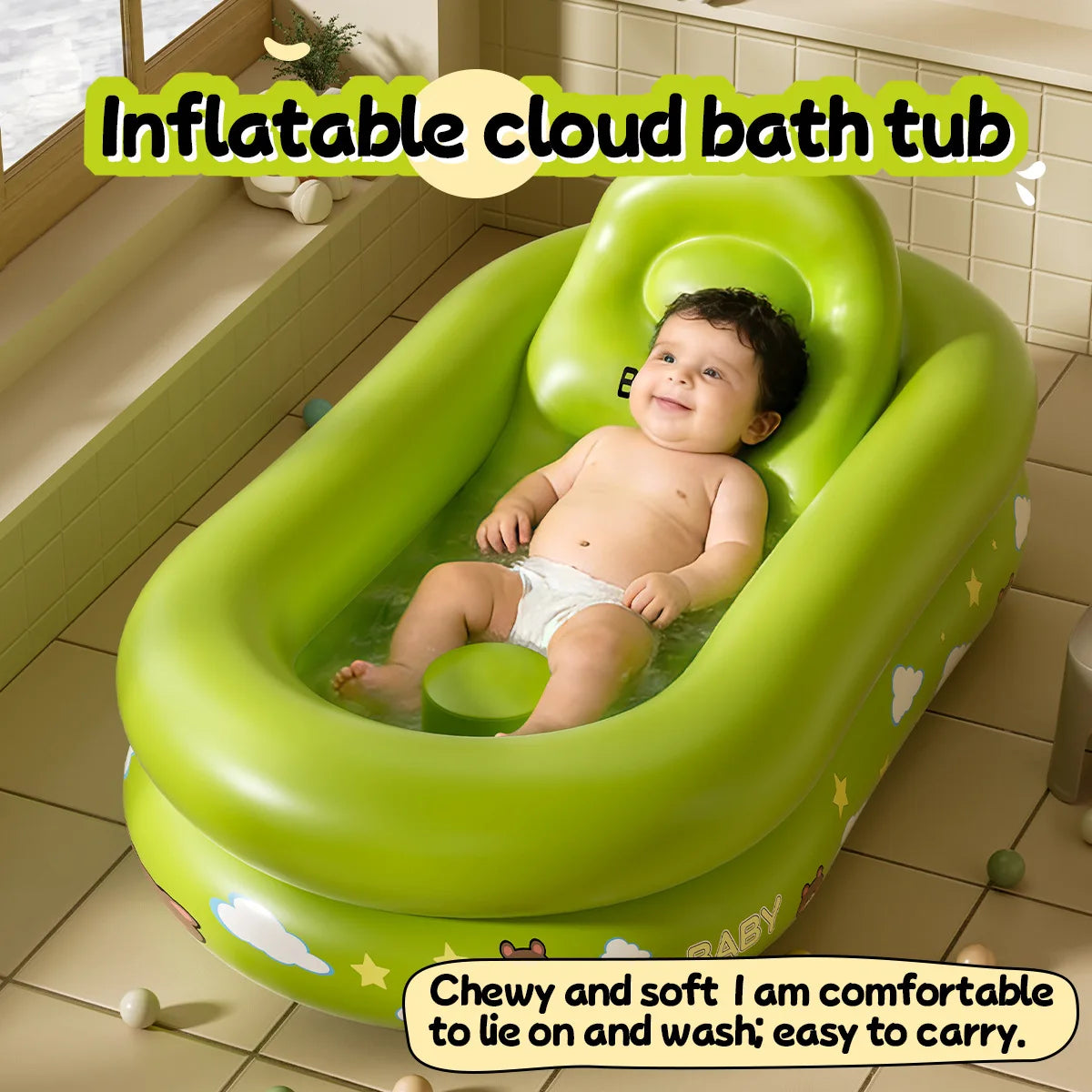 Inflatable Foldable Baby Bathtub Household Portable Shower Tub Newborn Infant Kids Bath Tub Sit And Lie Design Home Travel Use