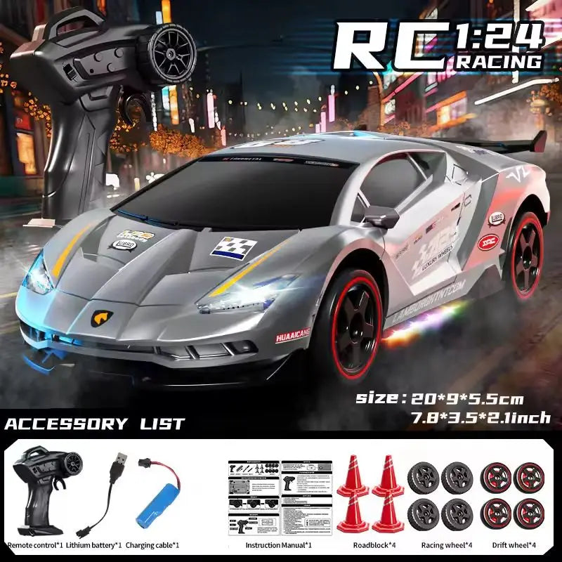 RC Drift Car 1:24 Remote Control Car for Adult 4WD High Speed RC Cars with LED Lights 2.4G Extra Drifting Tires Vehicle Toy