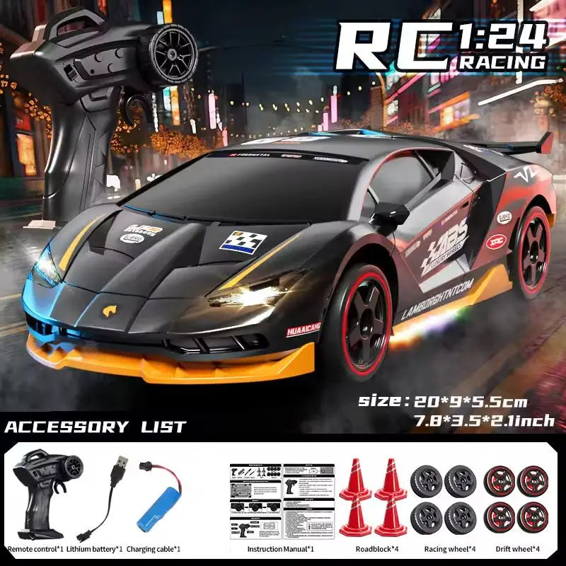 RC Drift Car 1:24 Remote Control Car for Adult 4WD High Speed RC Cars with LED Lights 2.4G Extra Drifting Tires Vehicle Toy