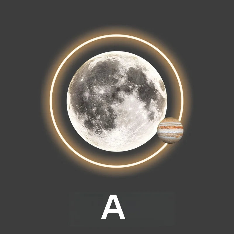 Light Luxury Moon Luminous Entrance Circular Painting Atmosphere Planet with Light Mural Light Bedroom Corridor Decorative Mural