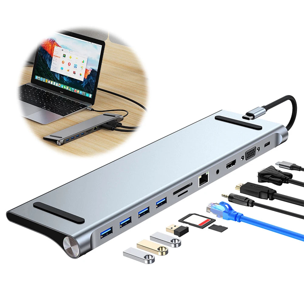 11 in 1 USB C Docking Station 100W PD SD/TF Audio Type C Hub 1* USB 3.0 3*USB2.0 for MacBook Pro/Air Dell HP Surface Lenovo ASUS