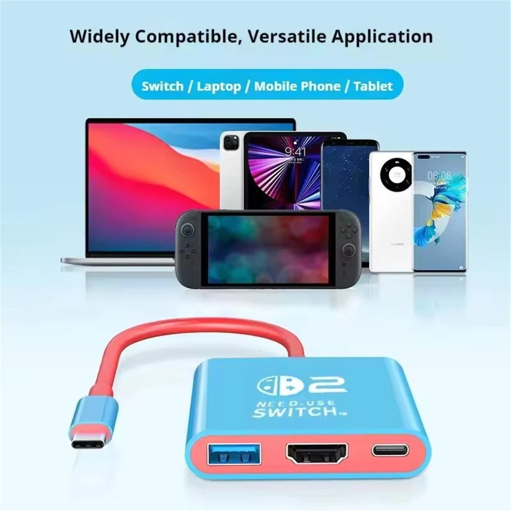 3 In 1 USB C Docking Station USB 3.0 Type-C to HDMI-compatible 4K, Multifunctional Docking Station for Switch/Laptop Phone