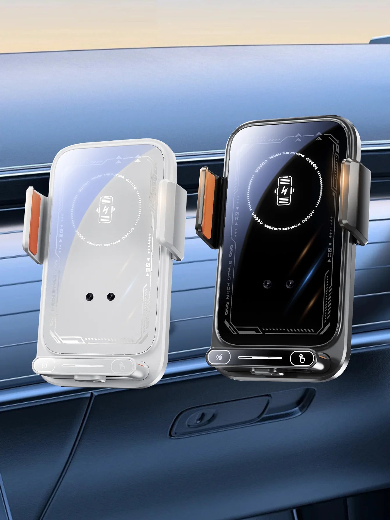 Car-mounted wireless charging stand for mobile phones,electrically rotating and magnetic suction type