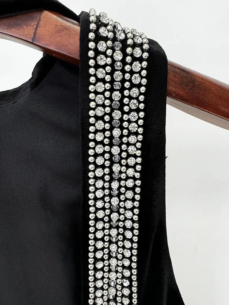 New Fashion Heavy Beaded Dress for Women Streetwear Trend Elegant Slimming Sexy Backless Velvet Dresses Clothing