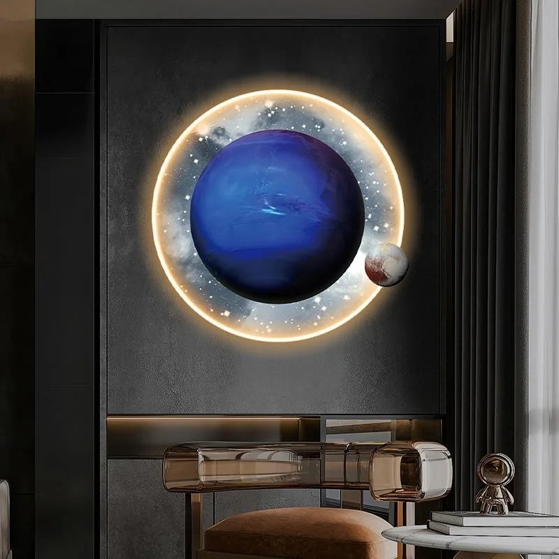 Light Luxury Moon Luminous Entrance Circular Painting Atmosphere Planet with Light Mural Light Bedroom Corridor Decorative Mural