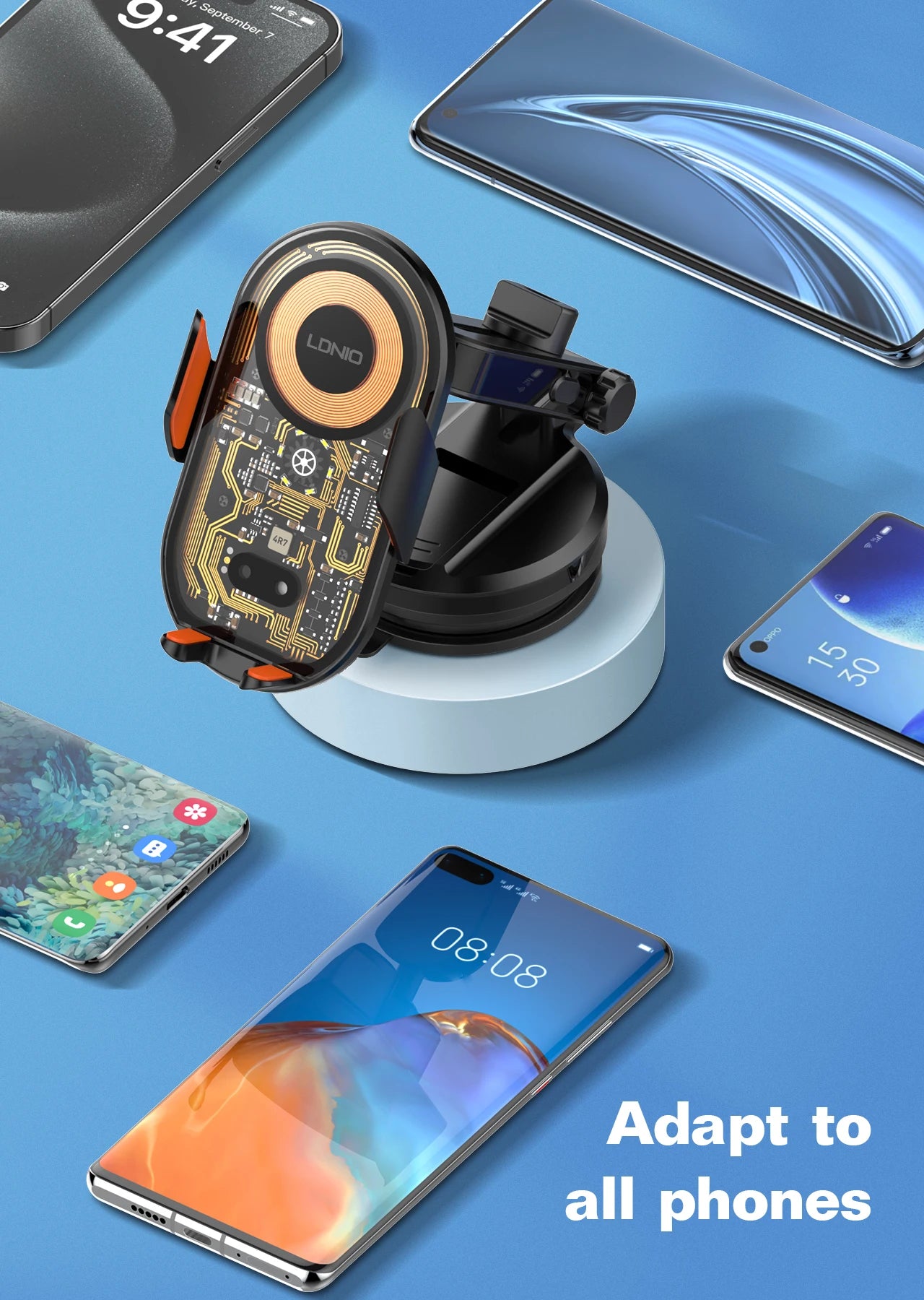 15W Wireless Charging Car Mount Phone Holder Mount Hands-Free Universal Cell Phone Mounts for Dashboard/Windshield 360° Rotation
