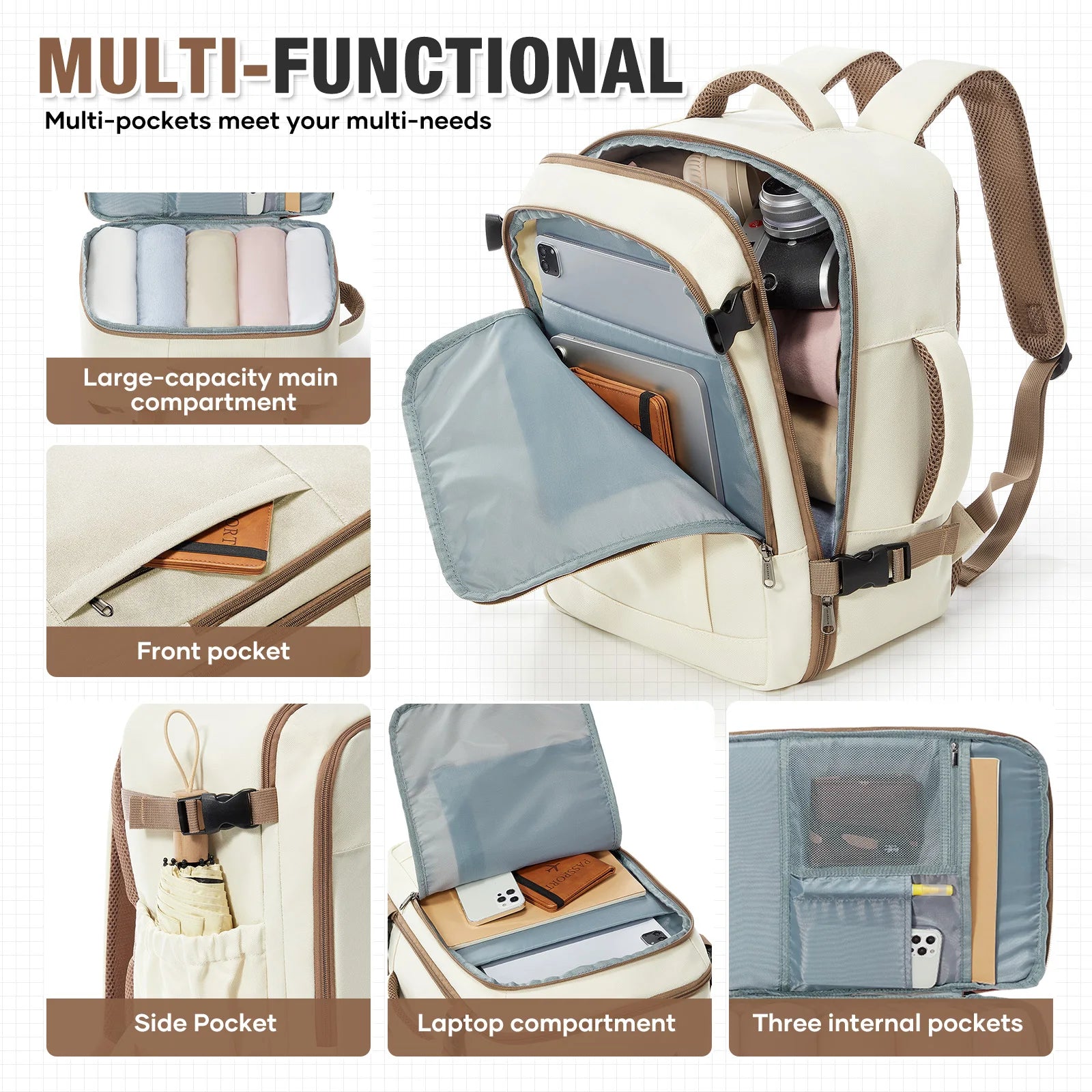 Travel Backpack for Women Men Large Capacity Outdoors Bag 15.6in Laptop Bag Easyjet Ryanair 40x30x20 Carry-On Business Backpack