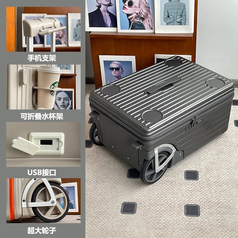 Carry on Luggage Side-opening Suitcase Travel Suitcase Super Large Wheels 20-inch Carry-on Suitcase شنط سفر كبيرة بعجلات