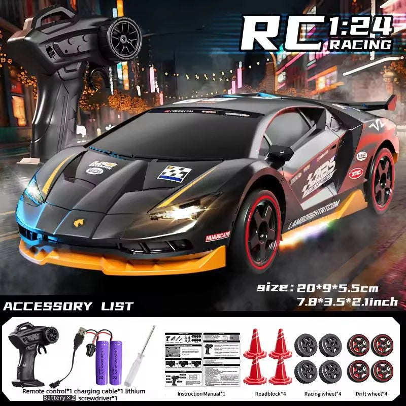 RC Drift Car 1:24 Remote Control Car for Adult 4WD High Speed RC Cars with LED Lights 2.4G Extra Drifting Tires Vehicle Toy