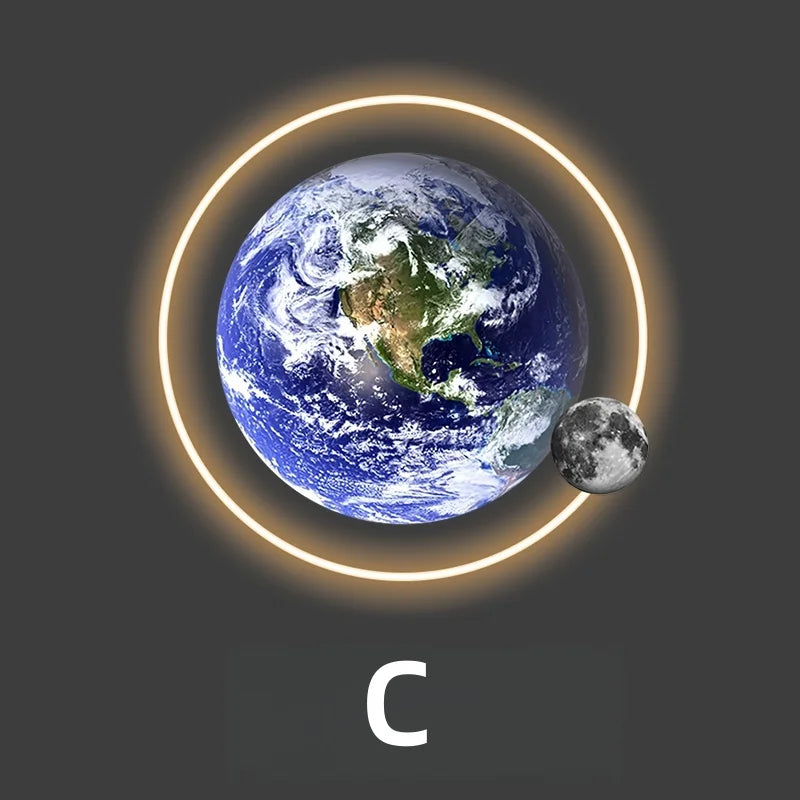 Light Luxury Moon Luminous Entrance Circular Painting Atmosphere Planet with Light Mural Light Bedroom Corridor Decorative Mural
