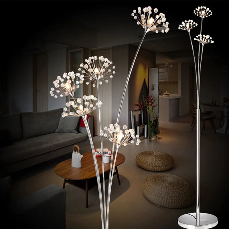 Modern crystal floor lamp Creative Dandelion Lamps Fashion led design light Bedroom Living Room Study Decoration art floor lamps