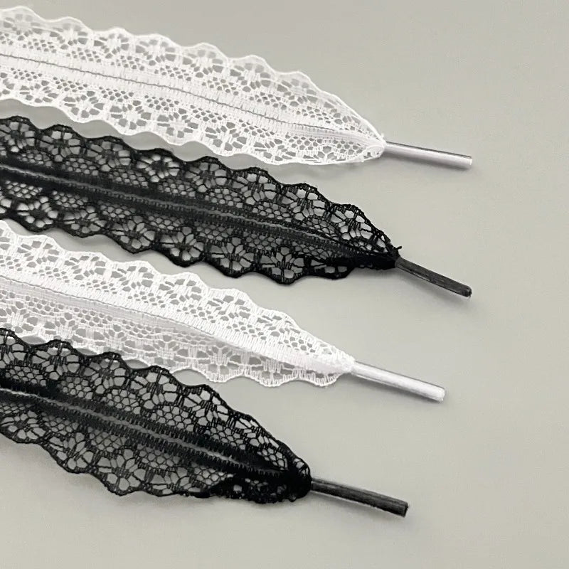 1Pair Fancy Lace Flat Shoelace for Sneakers Shoelaces for Women Casual Shoes Black White Shoe Laces Accessorices