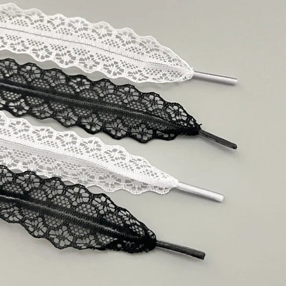 1Pair Fancy Lace Flat Shoelace for Sneakers Shoelaces for Women Casual Shoes Black White Shoe Laces Accessorices