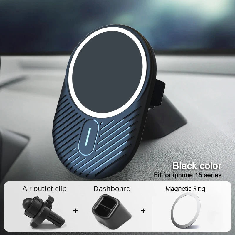 Magnetic Wireless Car Charger Mount Adsorbable Phone For iPhone 15 14 13 Pro Max adsorption 15W Fast Charging Alloy Frame Holder