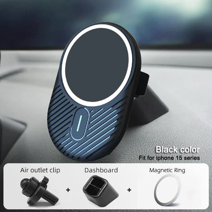 Magnetic Wireless Car Charger Mount Adsorbable Phone For iPhone 15 14 13 Pro Max adsorption 15W Fast Charging Alloy Frame Holder
