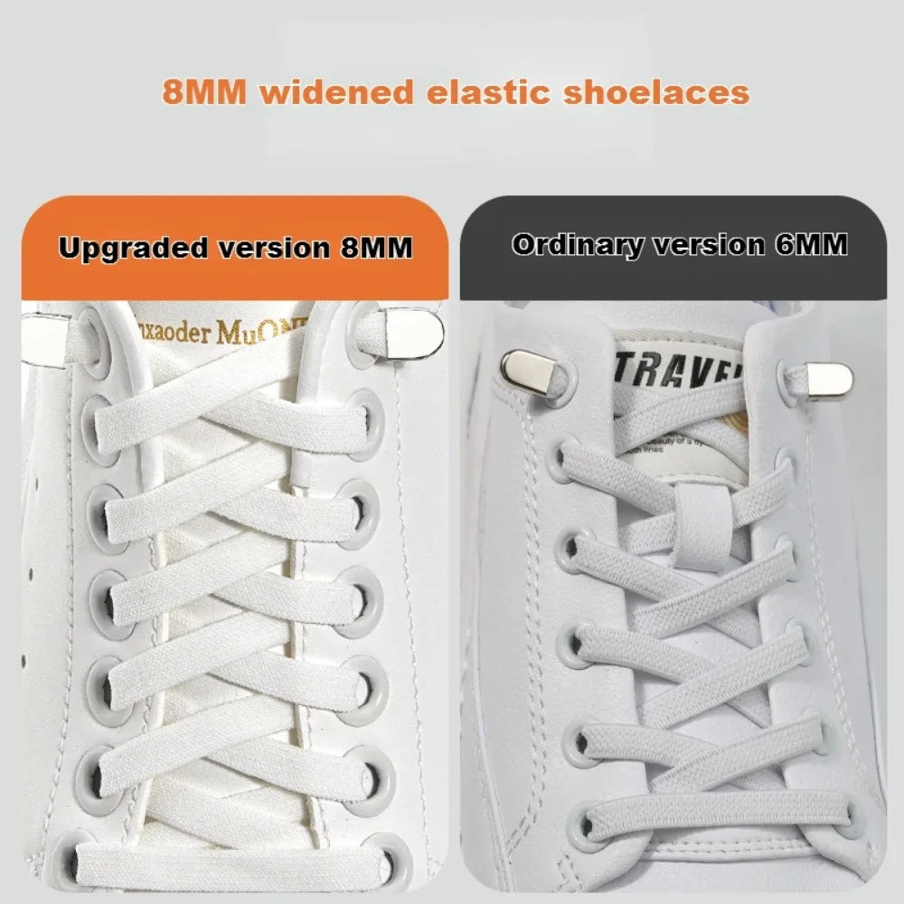 8MM Flat Elastic No Tie Shoelaces Quick Lazy Shoe Laces for Men Women Kids Sneaker Accessories