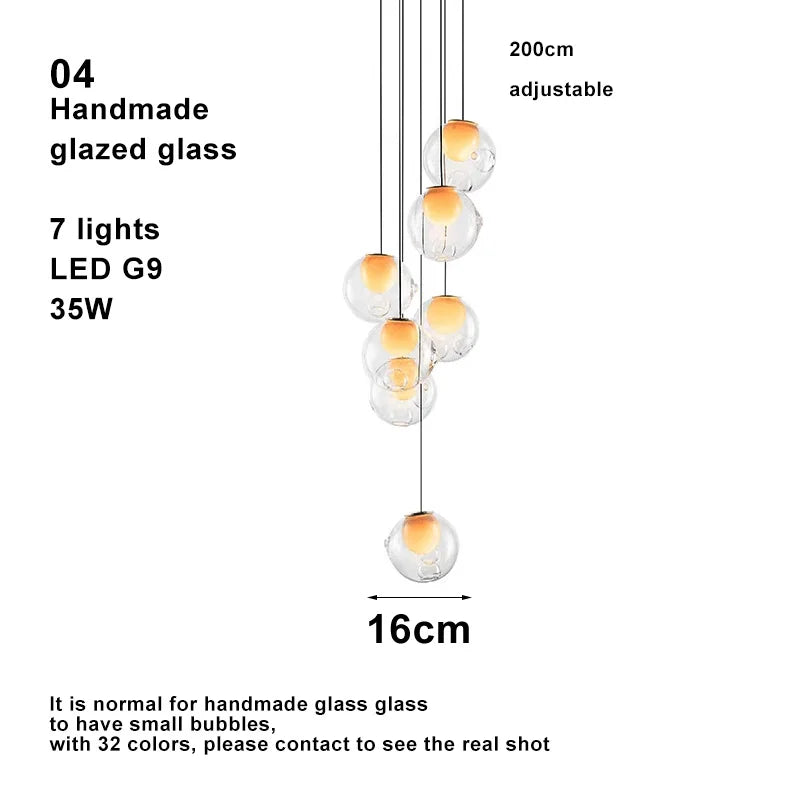 Modern LED home interior lighting ceiling chandelier, coloured glass lustre, dimmable, suitable for living room and staircase