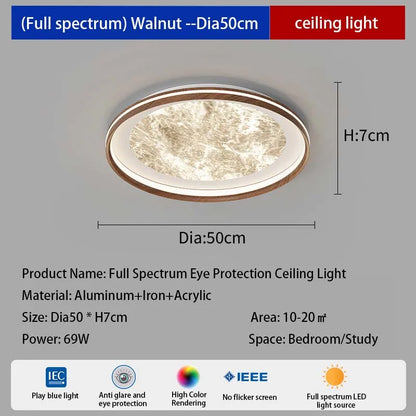 LED antique style living room, dining room, bedroom ceiling light, simple cloud and fog eye protection walnut sky flower light
