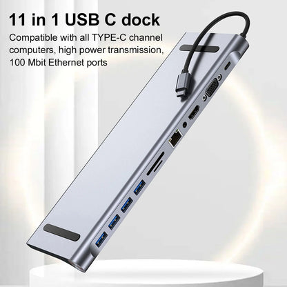 11 in 1 USB C Docking Station with 4K HDMI-Compatible VGA Ethernet 100W PD SD/TF Type C Dock 1* USB 3.0 3*USB2.0 Hub for MacBook