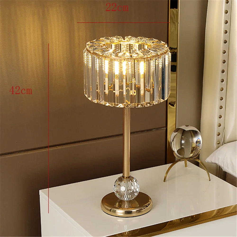 American Luxury Crystal Shade Tassel Led Table Lamp For Living Room Bedroom Loft Home Deco Bedside Gold Nightstand Light Fixture