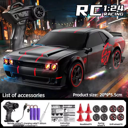 RC Drift Car 1:24 Remote Control Car for Adult 4WD High Speed RC Cars with LED Lights 2.4G Extra Drifting Tires Vehicle Toy