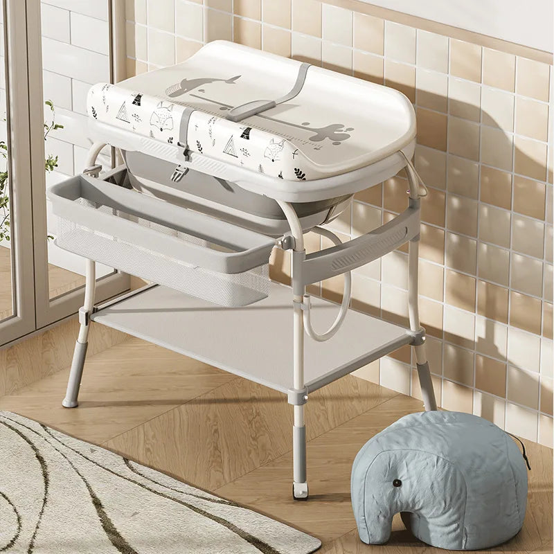 Baby Changing Table with Bathtub Foldable Infant Diaper Station Portable with Storage Tray Anti-rollover Design Diaper Table