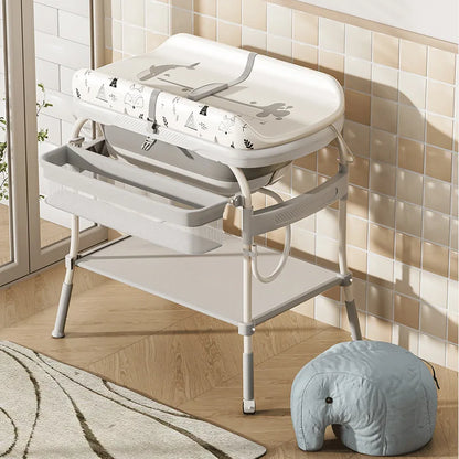 Baby Changing Table with Bathtub Foldable Infant Diaper Station Portable with Storage Tray Anti-rollover Design Diaper Table