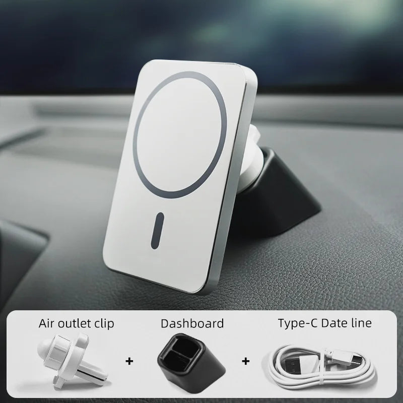 Magnetic Wireless Car Charger Mount Adsorbable Phone For iPhone 15 14 13 Pro Max adsorption 15W Fast Charging Alloy Frame Holder