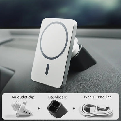 Magnetic Wireless Car Charger Mount Adsorbable Phone For iPhone 15 14 13 Pro Max adsorption 15W Fast Charging Alloy Frame Holder