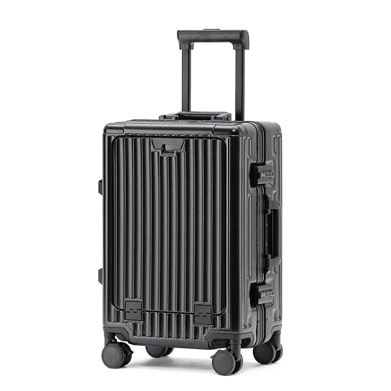 1-Piece Set 20inch Function Computer Aluminum Frame Trolley Suitcase Carry-On Luggage with Shock-Absorbing Brake, Silent Universal Wheels, Cup Holder Function, Phone Holder Function, USB Charging Function, Suitable for Busine