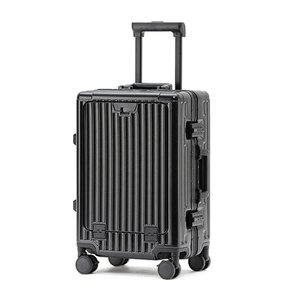 1-Piece Set 20inch Function Computer Aluminum Frame Trolley Suitcase Carry-On Luggage with Shock-Absorbing Brake, Silent Universal Wheels, Cup Holder Function, Phone Holder Function, USB Charging Function, Suitable for Busine