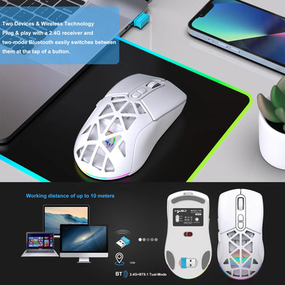 Wireless Gaming Mouse for Laptop, Ergonomic BT Mouse with Tri-Mode USB C Rechargeable Silent Mice for PC Computer Desktop