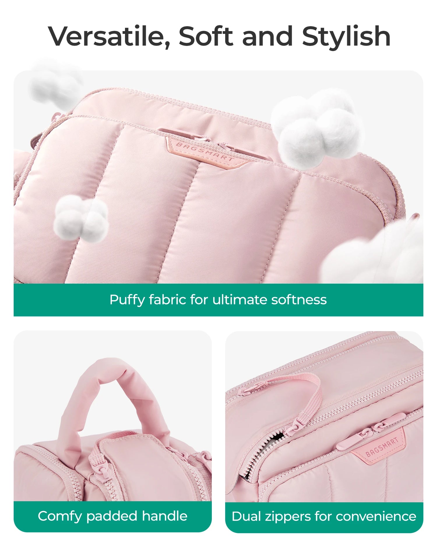 BAGSMART Travel Makeup Bag Cosmetic Organizer Case for Travel Essentials Toiletries Accessories Bottles Brushes