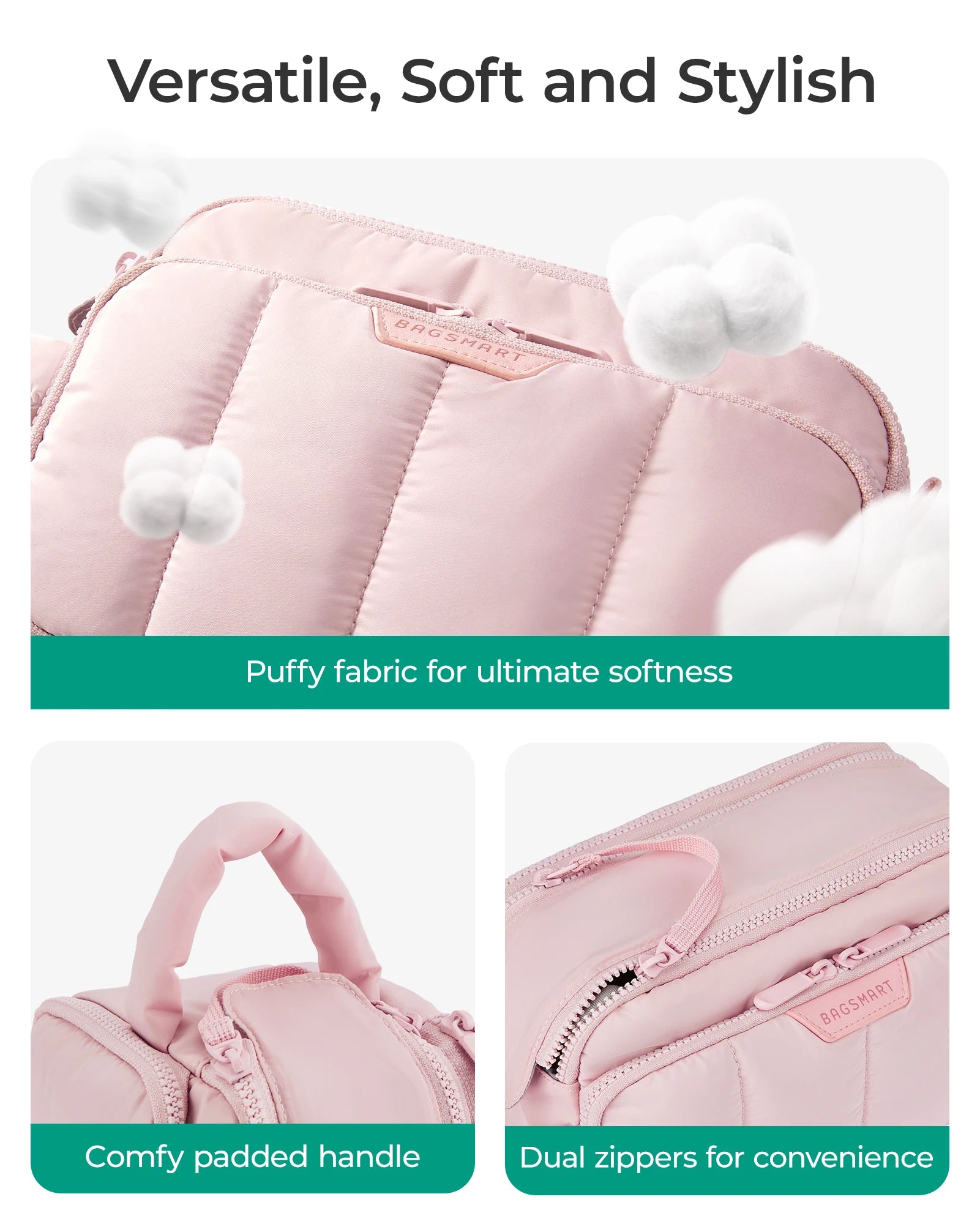 BAGSMART Travel Makeup Bag Cosmetic Organizer Case for Travel Essentials Toiletries Accessories Bottles Brushes