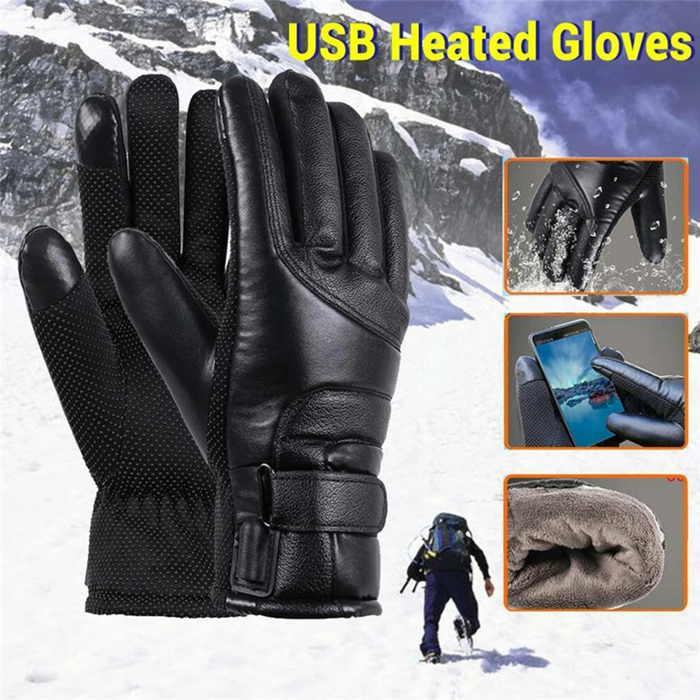 Winter Warm Heating Gloves Waterproof Windproof Electric Heated Gloves Outdoor Riding Motorcycle Skiing Mitten USB Heated Gloves