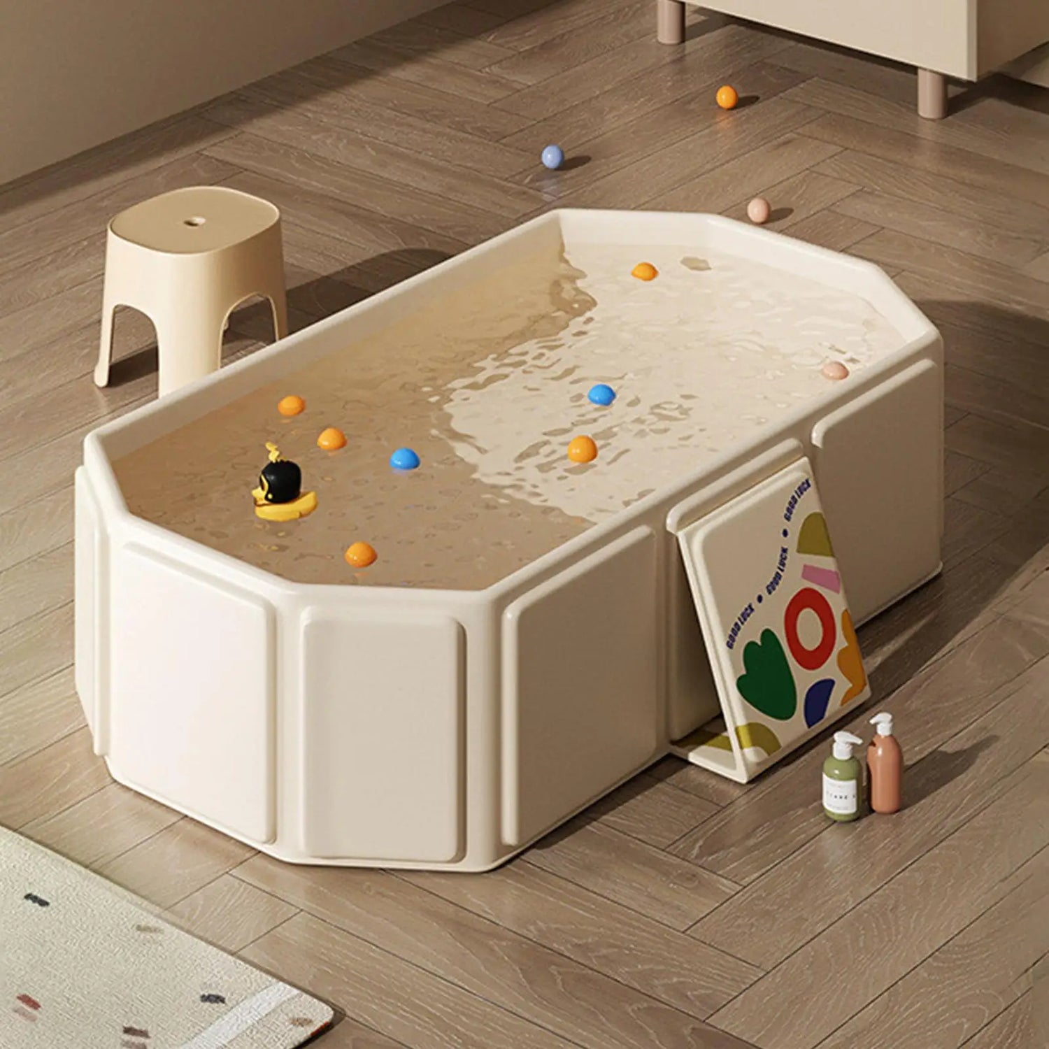 Baby Large Foldable Bathtub  Baby Shower Tub Includes 2 Ducks 5 Balls Shower Basin Bathroom Pool for Kids 0-8 Years Old