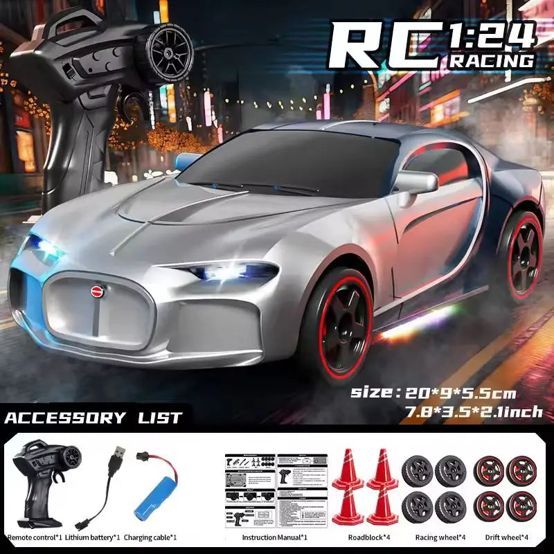 RC Drift Car 1:24 Remote Control Car for Adult 4WD High Speed RC Cars with LED Lights 2.4G Extra Drifting Tires Vehicle Toy