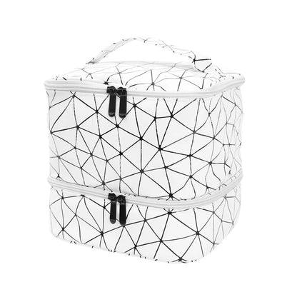 Travel Makeup Organizer Double Layer Cosmetic Bag PU Leather Waterproof Large Capacity Toiletry Storage Case Portable Beauty Bag