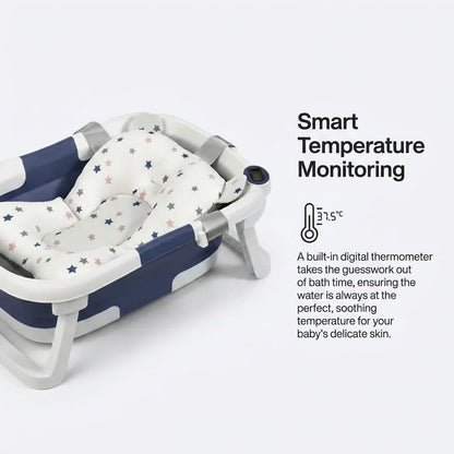 Folding Baby Bathtub, 60.5x43x20.5cm, Portable Kids Bath Tub, Temperature Sensing, Collapsible Infant Bath for 0-7 Years