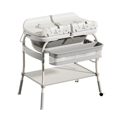 Baby Changing Table with Bathtub Foldable Infant Diaper Station Portable with Storage Tray Anti-rollover Design Diaper Table