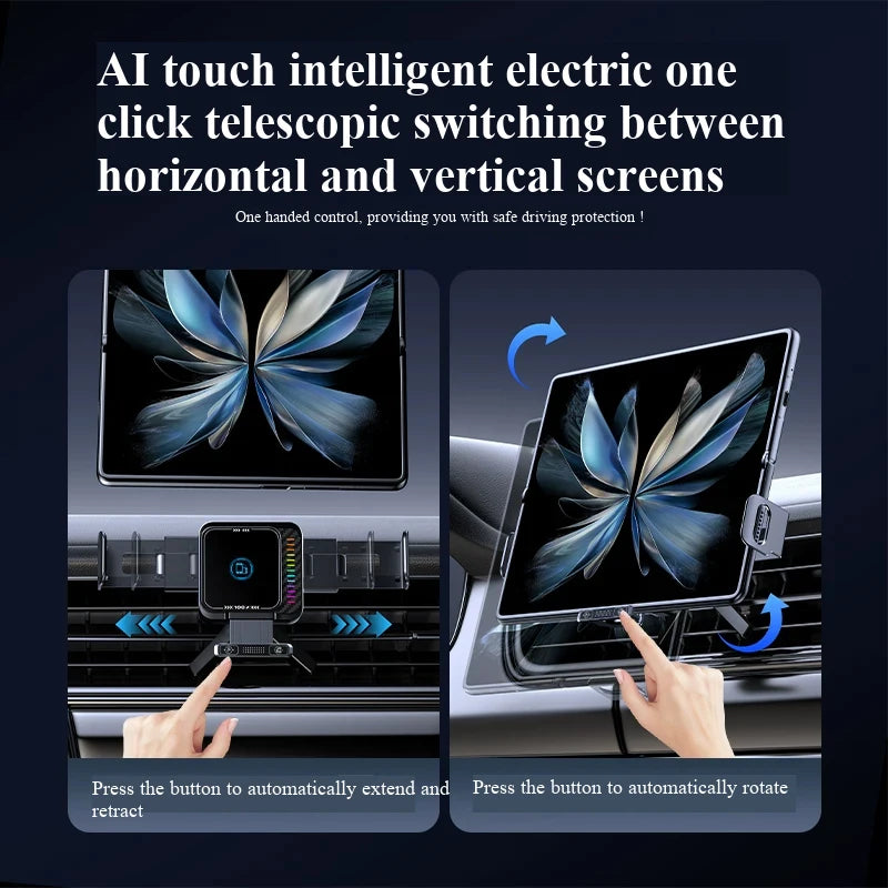 New Foldable Phone Car Mount with Wireless Charging, Suitable for Phones, Tablets, Large Screens, and Navigation