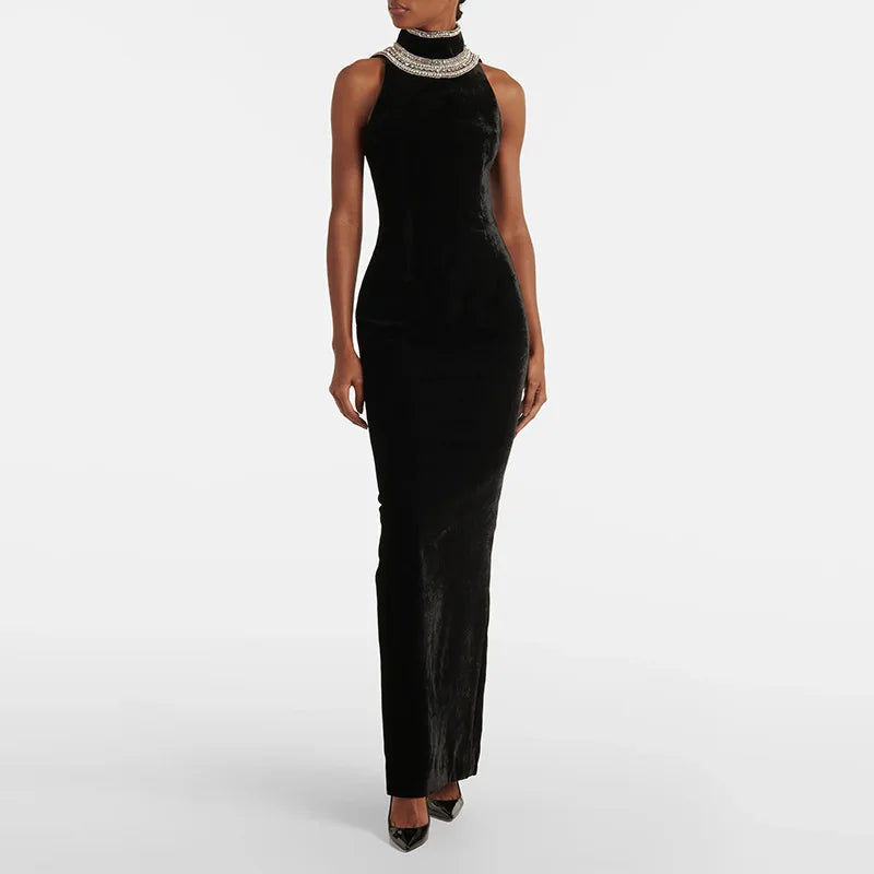 New Fashion Heavy Beaded Dress for Women Streetwear Trend Elegant Slimming Sexy Backless Velvet Dresses Clothing