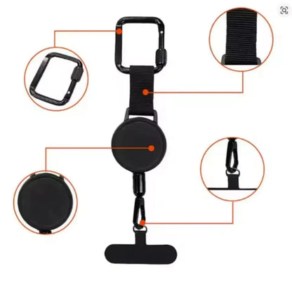 Retractable Anti-Theft Phone Holder Smartphone Safety Lanyard Stra with Carabiner Anti-Drop Harness for Hiking Cycling Climbing